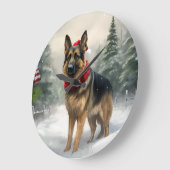 Deutscher Schäferhund zu Weihnachten im Schnee Große Wanduhr (Winkel)