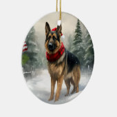 Deutscher Schäferhund zu Weihnachten im Schnee Keramik Ornament (Rechts)