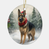 Deutscher Schäferhund zu Weihnachten im Schnee Keramik Ornament (Links)