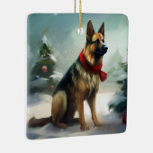 Deutscher Schäferhund zu Weihnachten im Schnee Keramikornament (Rechts)
