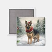 Deutscher Schäferhund zu Weihnachten im Schnee Magnet (Vorderseite/Rückseite)
