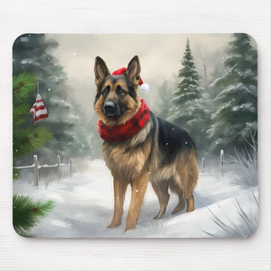 Deutscher Schäferhund zu Weihnachten im Schnee Mousepad (Vorne)