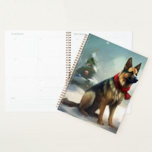 Deutscher Schäferhund zu Weihnachten im Schnee Planer