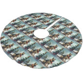 Deutscher Schäferhund zu Weihnachten im Schnee Polyester Weihnachtsbaumdecke (Schrägansicht)