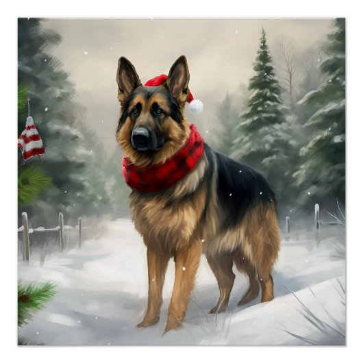 Deutscher Schäferhund zu Weihnachten im Schnee Poster (Vorderseite)