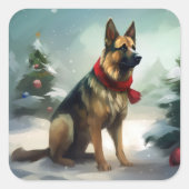 Deutscher Schäferhund zu Weihnachten im Schnee Quadratischer Aufkleber (Vorderseite)