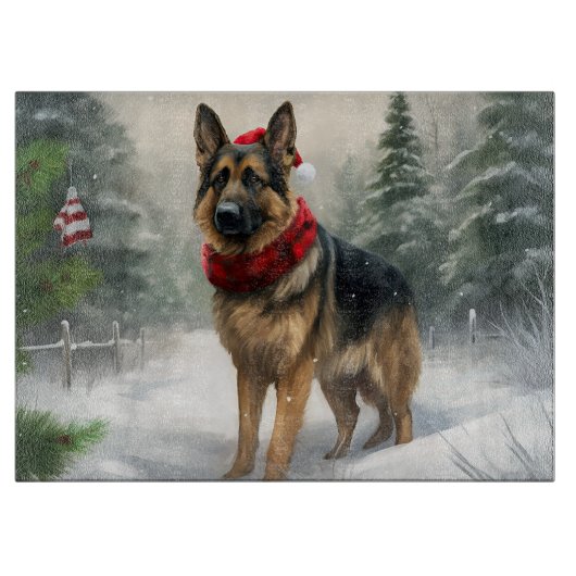Deutscher Schäferhund zu Weihnachten im Schnee Schneidebrett (Vorderseite)