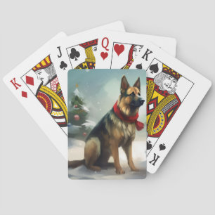Deutscher Schäferhund zu Weihnachten im Schnee Spielkarten