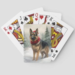 Deutscher Schäferhund zu Weihnachten im Schnee Spielkarten
