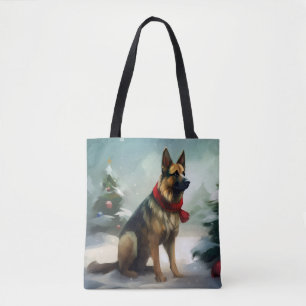 Deutscher Schäferhund zu Weihnachten im Schnee Tasche