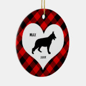Deutscher Schäfername + Datum Rot Kariert Keramik Ornament (Rechts)
