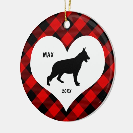 Deutscher Schäfername + Datum Rot Kariert Keramik Ornament (Links)