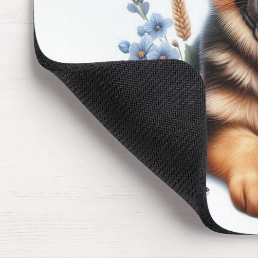 Deutscher Schäferpuppy mit Blume Mousepad (Ecke)