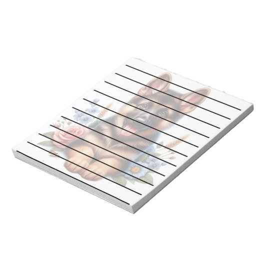 Deutscher Schäferpuppy mit Blume Notizblock (Rotiert)