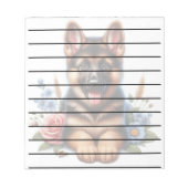 Deutscher Schäferpuppy mit Blume Notizblock (Vorderseite)