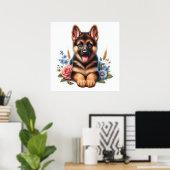 Deutscher Schäferpuppy mit Blume Poster (Heimbüro)