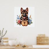 Deutscher Schäferpuppy mit Blume Poster (Küche)