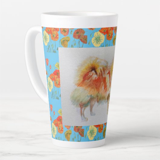 Deutscher Spitz Spitz Watercolor Hund Latte Tasse (Linke Ecke)