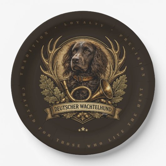Deutscher Wachtelhund  , Jagdlogo Pappteller (Vorderseite)
