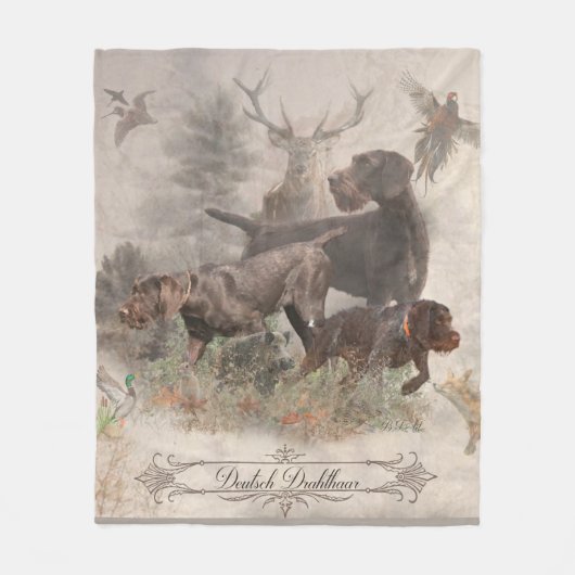 Deutsches Drahthaar-Bindeband Außenkissen Fleecedecke (Vorderseite)