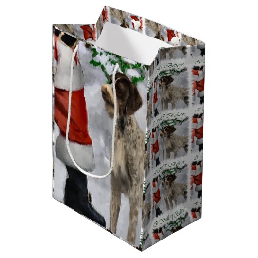 Deutsches Drahthaar Pointer Christmas Mittlere Geschenktüte (Vorderseite Schrägansicht)