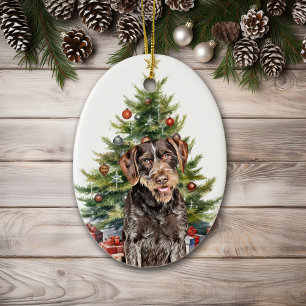 Deutsches Drahthaar Pointer Dog Weihnachten Keramik Ornament