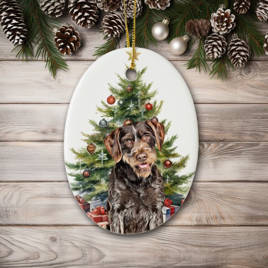 Deutsches Drahthaar Pointer Dog Weihnachten Keramik Ornament