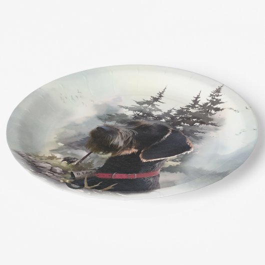 Deutsches Drahthaar Pointer, GWP Pappteller (Schrägansicht)