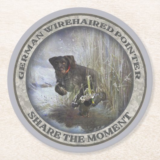 Deutsches Drahthaar Pointer Runder Pappuntersetzer (Vorderseite)
