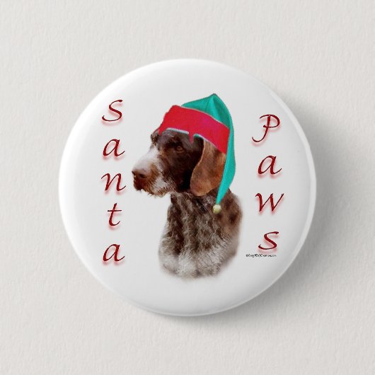 Deutsches Drahthaar Pointer Santa Paws Button (Vorderseite)