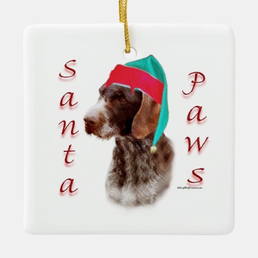 Deutsches Drahthaar Pointer Santa Paws Keramikornament (Vorderseite)