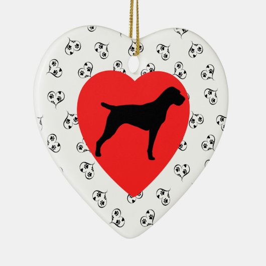 Deutsches Drahthaar Pointer Silhouette mit Herz Keramik Ornament (Rechts)