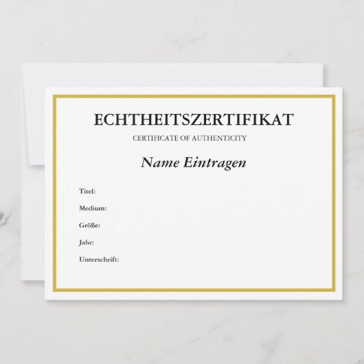 Deutsches ECHTHEITSZERTIFIKAT-ZertifikatEchtheit Feiertagskarte (Vorderseite)