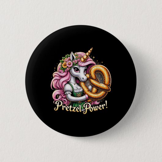 Deutsches Einhorn Drindl Pretzel Power Funny Kids Button (Vorderseite)
