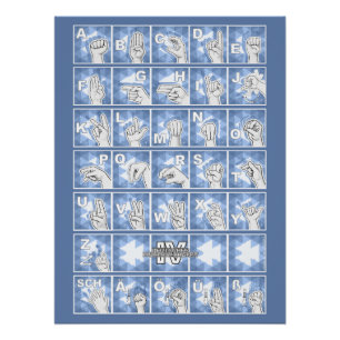 Deutsches Fingeralphabet 4 - blau / Poster
