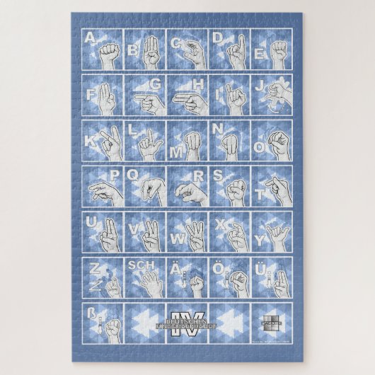 Deutsches Fingeralphabet 4 - blau / Puzzle (Vertikal)