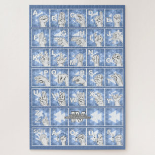 Deutsches Fingeralphabet 4 - blau / Puzzle