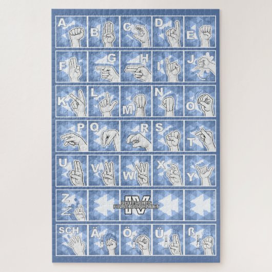 Deutsches Fingeralphabet 4 - blau / Puzzle (Vertikal)