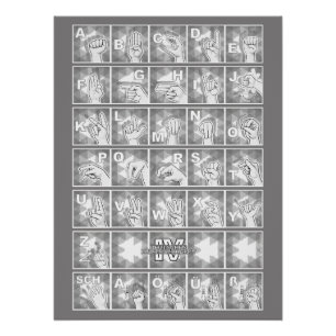 Deutsches Fingeralphabet 4 - grau / Poster