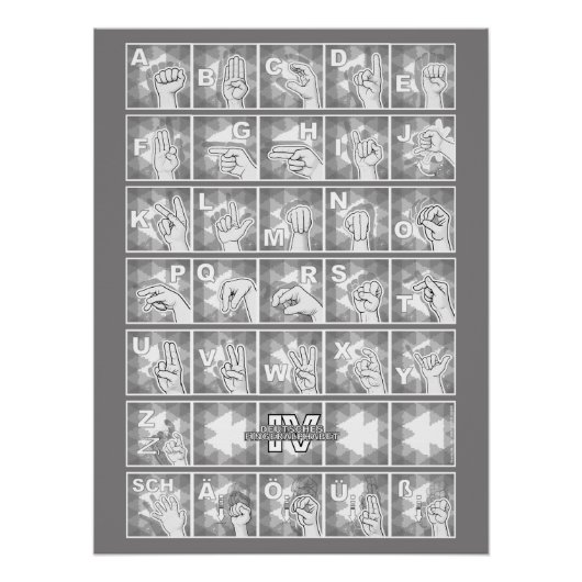 Deutsches Fingeralphabet 4 - grau / Poster (Vorderseite)