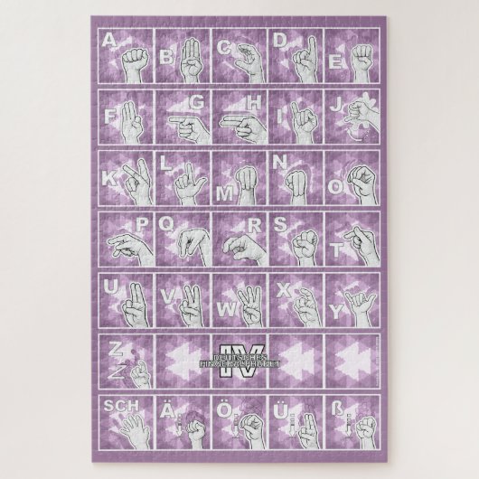 Deutsches Fingeralphabet 4 - lavendelgrau / Puzzle (Vertikal)