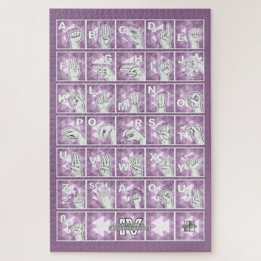 Deutsches Fingeralphabet 4 - lavendelgrau / Puzzle (Vertikal)