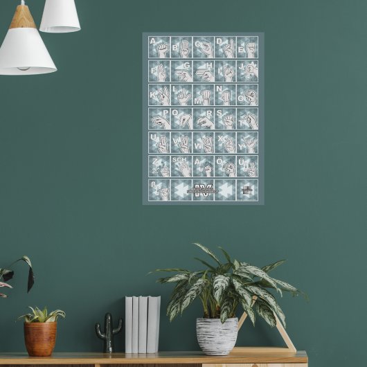 Deutsches Fingeralphabet 4 - petrolgrau / Poster (Wohnzimmer 1)