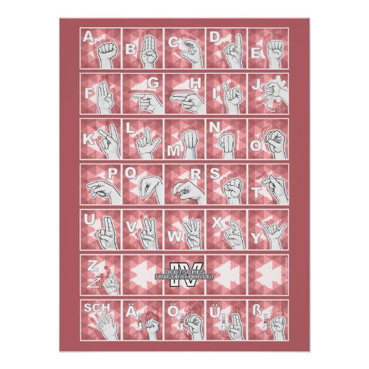 Deutsches Fingeralphabet 4 - rot / Poster (Vorderseite)