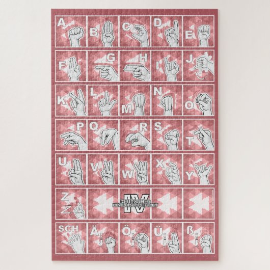 Deutsches Fingeralphabet 4 - rot / Puzzle (Vertikal)