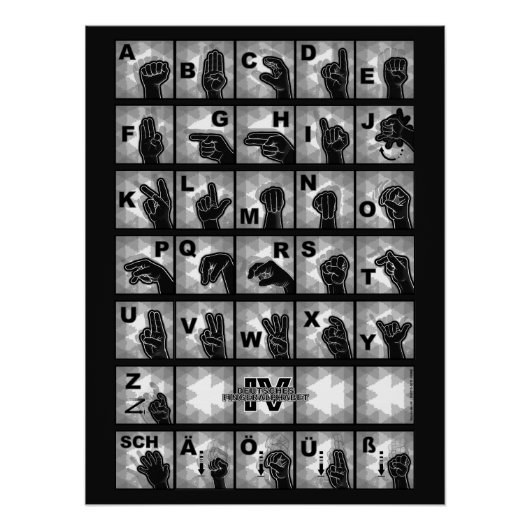 Deutsches Fingeralphabet 4 - schwarz / Poster (Vorderseite)