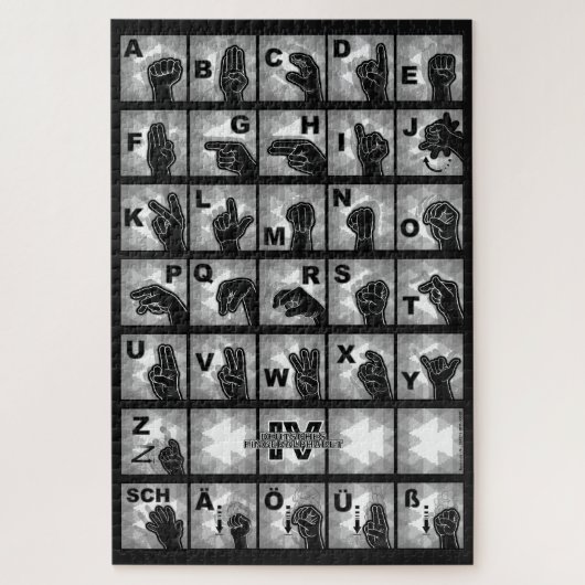 Deutsches Fingeralphabet 4 - schwarz / Puzzle (Vertikal)