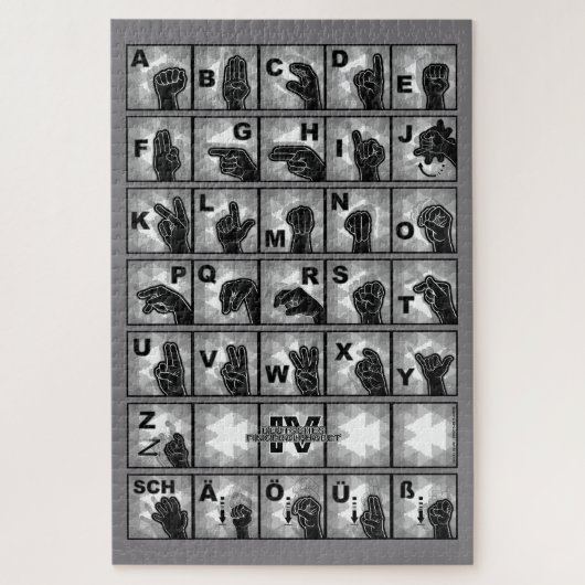 Deutsches Fingeralphabet 4 - schwarz / Puzzle (Vertikal)