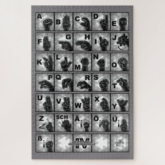 Deutsches Fingeralphabet 4 - schwarz / Puzzle (Vertikal)