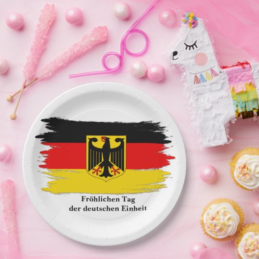 Deutsches Flag "Text Germany Unity Day" bearbeiten Pappteller (Party)